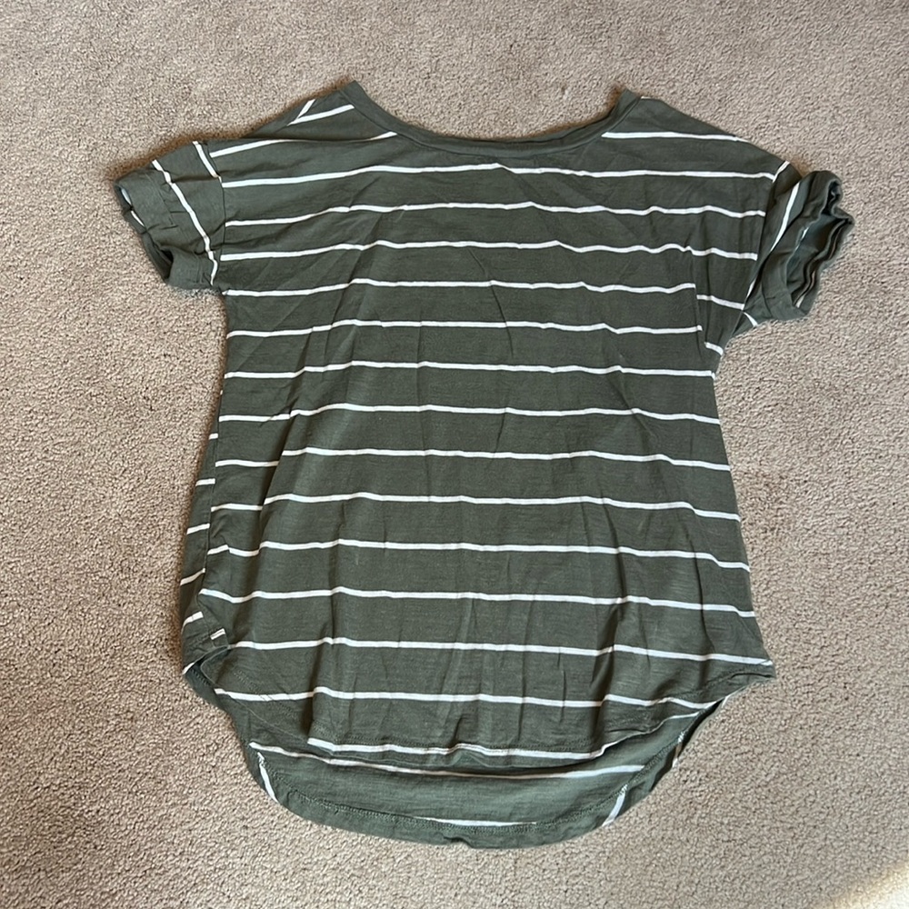 Maurice’s size small green with white stripes t shirt
